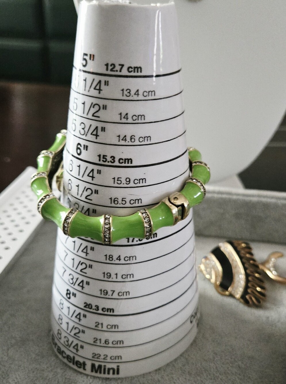 Heidi Daus Neon Green Enamel Bamboo-Style Hinged Bracelet with Clear Crystals - Picture 9 of 16